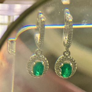 Columbian Emerald 925 silver diamond earrings NWB